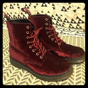 Red velvet Dr Martens 8 hole boots